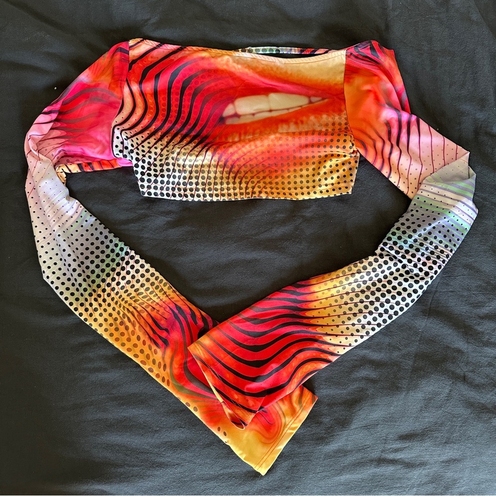 Jaded London Y2K Lips Print Backless Long Sleeve Top